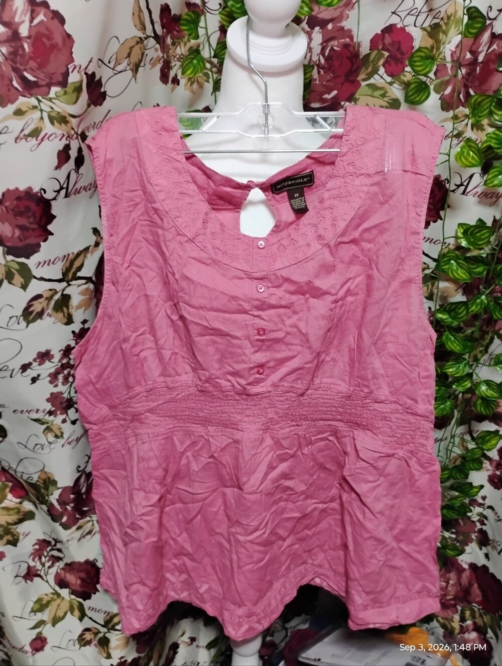 Rose Pink Sleeveless Smocked-Waist Tank Top